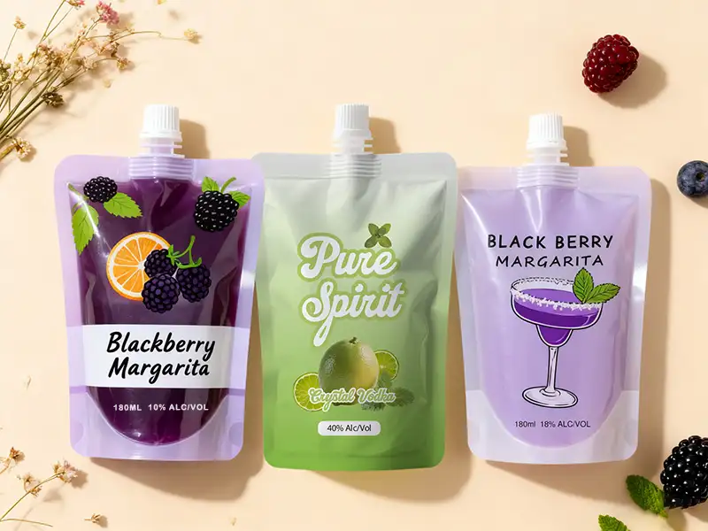 High-barrier material structures include PET/AL/NY/PE or PET/AL/PE. These can effectively block oxygen, water vapor, and ultraviolet rays, to extending the shelf life of products. Aluminum film printing packaging can enhance brand perception. It is the ideal packaging material for alcoholic RTD (pre-mixed drinks, cocktails, wine, beer, premium spirits).  Recyclable Material typical structure is food-grade PE/PE mono-material. Complies with sustainable packaging regulations in the European and American markets and is the preferred choice for environmental trends. Some low-alcohol beverages (hard seltzer, cocktails, fruit wine) can be packaged in this material